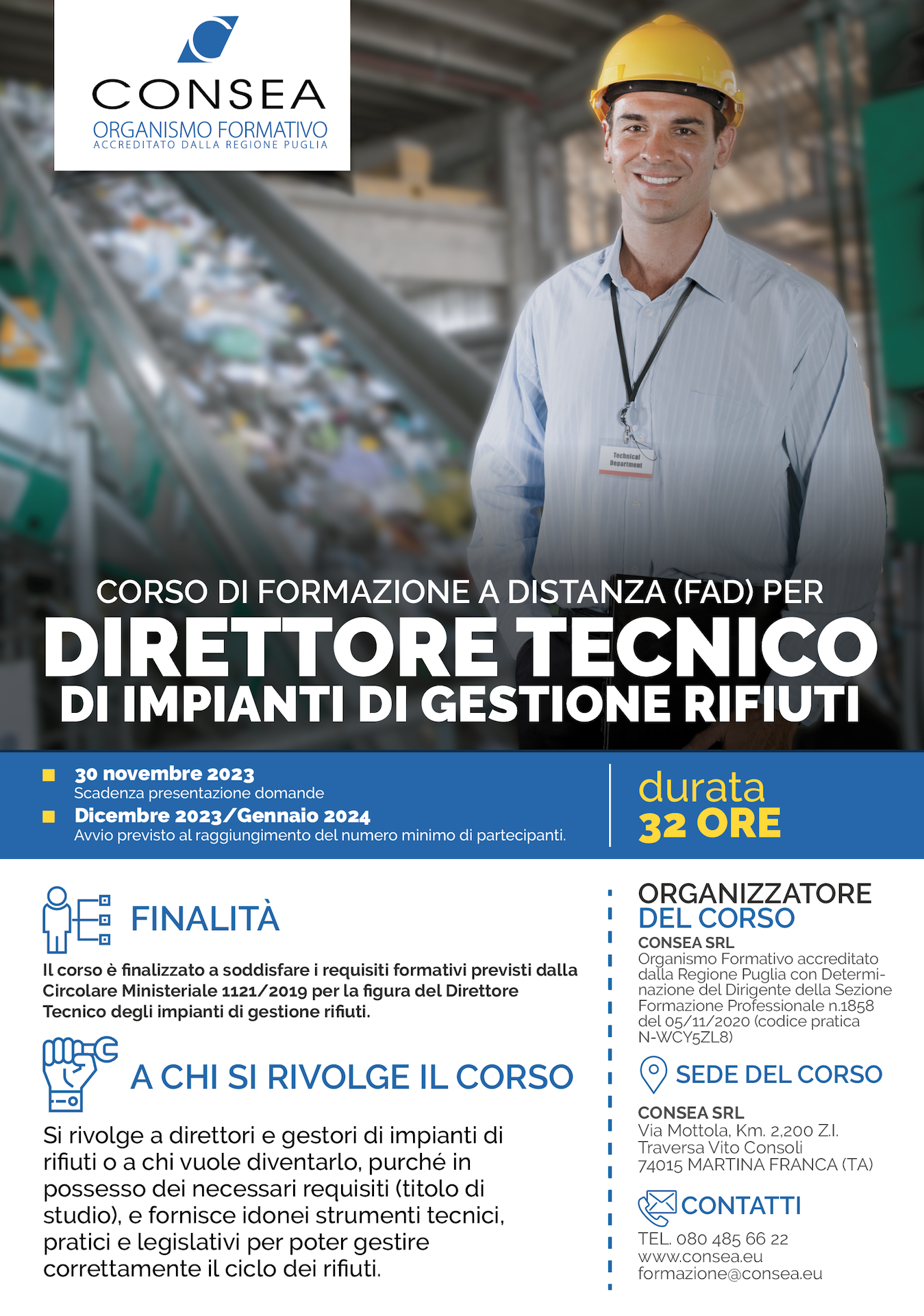 Corso di formazione in modalità mista (fad + aula) per direttore tecnico di impianti di gestione rifiuti